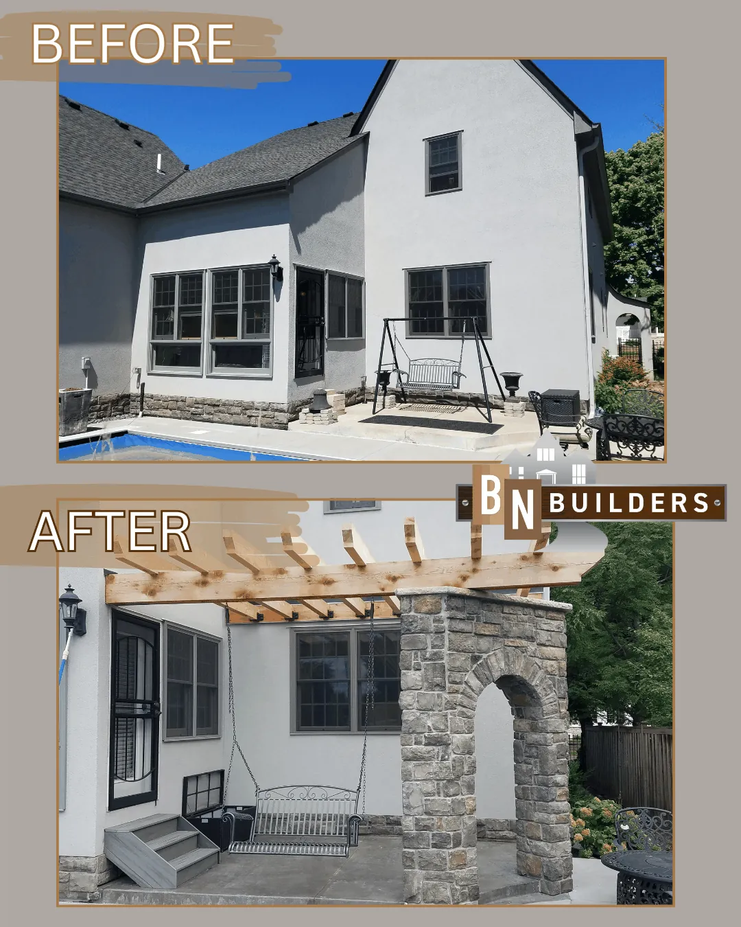 Patio pergola upgrade minneapolis MN before after by BN Builders