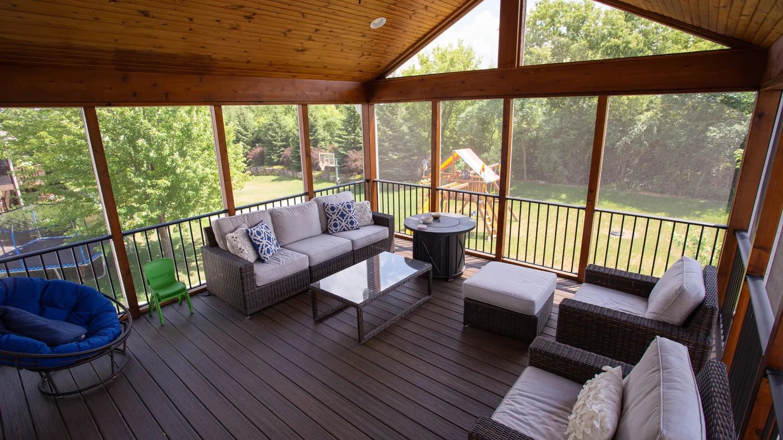 Three season covered trex deck prior lake MN by BN Builders